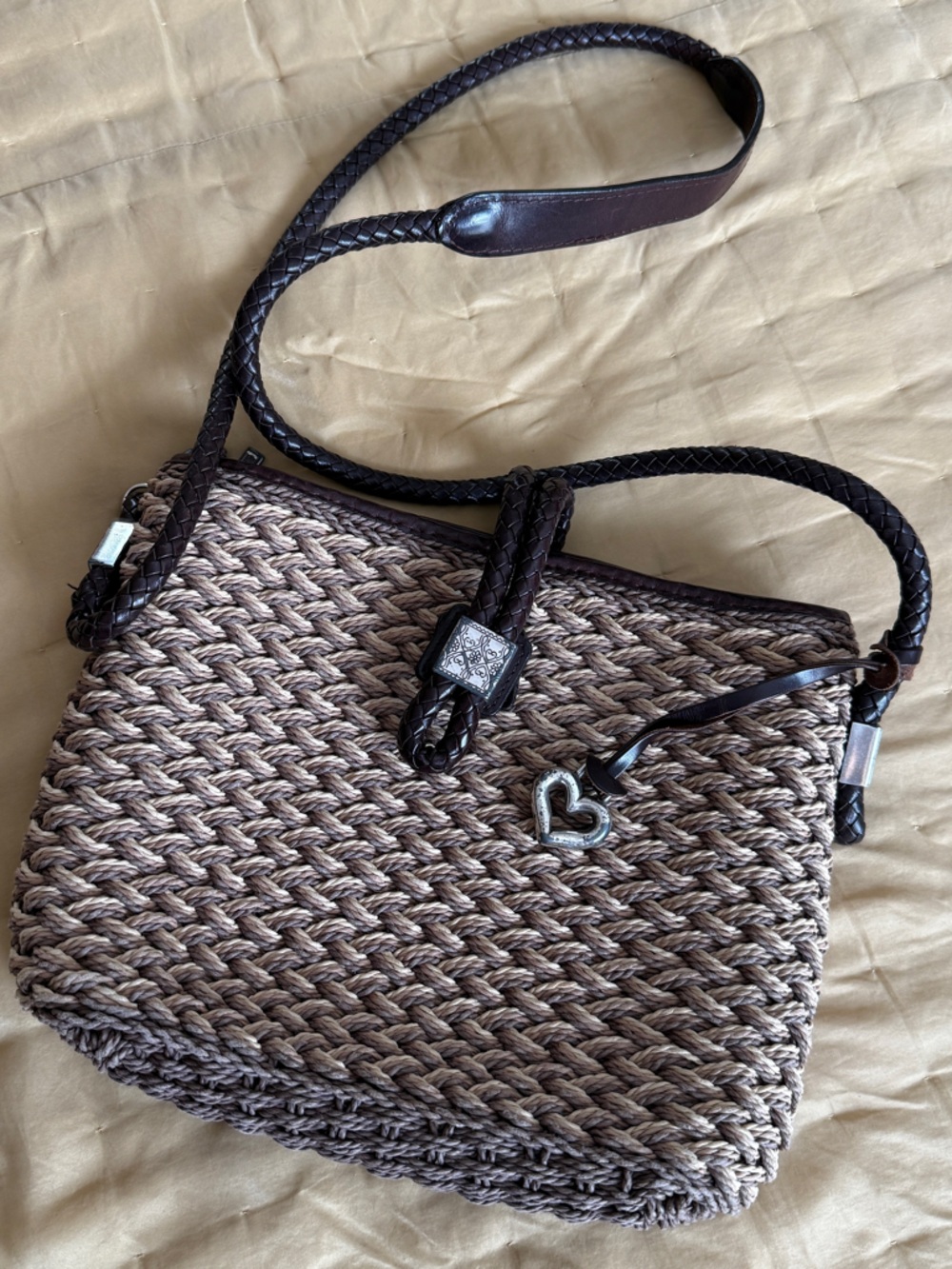 Brighton Braided Straw Crossbody Bag with Dark Brown Trim